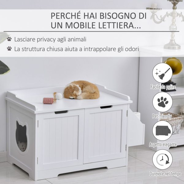 EASYCOMFORT Mobile Lettiera per Gatti a 2 Ante, con Portaoggetti Laterale, 88.5x48x51.5cm, Bianco Online now