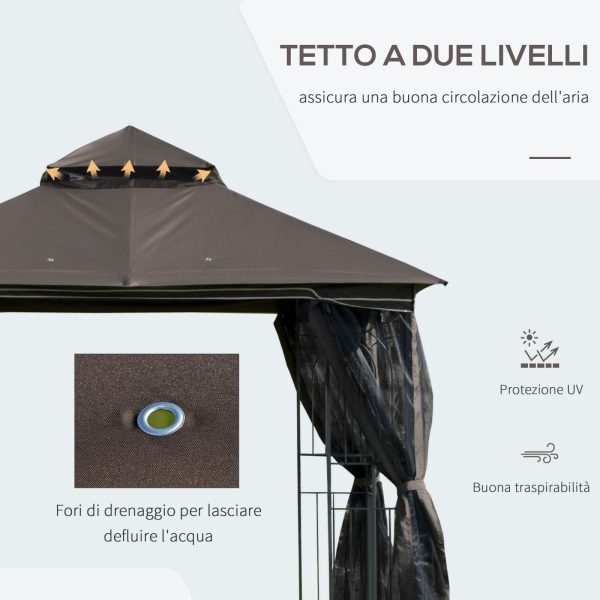 EasyComfort Gazebo da Giardino 3x3m con Zanzariera e Tetto a 2 Livelli, Mensole Laterali e Ganci, Caffè Online Hot Sale