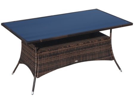 EASYCOMFORT Tavolino da Giardino in PE Rattan con Ripiano Inferiore, Marrone, 150x85x74cm Fashion