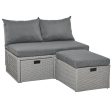 EASYCOMFORT Divano 2 Posti con Contenitore e Pouf in Rattan PE Salvaspazio con Cuscini Grigio on Sale