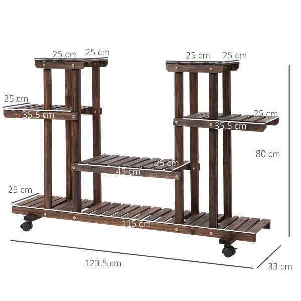 Easycomfort Scaffale Portafiori a 4 Livelli, Fioriera da Esterno e Interno in Legno con 4 Ruote, 123.5 x 33 x 80cm on Sale