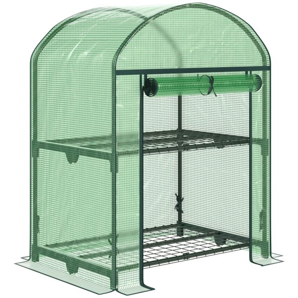 Easycomfort Mini Serra da Giardino con 2 Ripiani in Metallo e Copertura in PE, 69x49x92cm, Verde For Discount