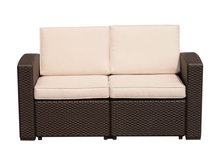 EASYCOMFORT Divano a 2 Posti in PE Rattan con Cuscini, Marrone, 141x71x75cm Hot on Sale