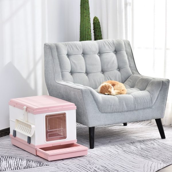 EASYCOMFORT Lettiera Portatile per Gatti con Coperchio Vassoio Estraibile e Paletta Rosa e Bianca Sale