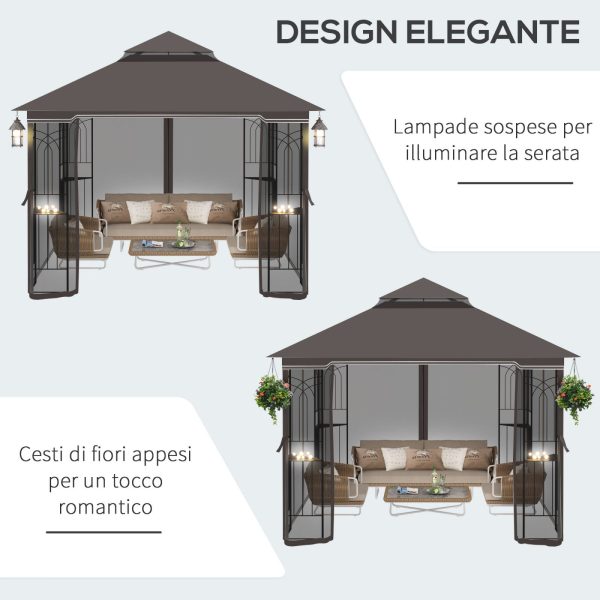 EasyComfort Gazebo da Giardino 3x3m con Zanzariera e Tetto a 2 Livelli, Mensole Laterali e Ganci, Caffè Online Hot Sale