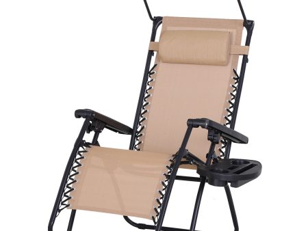 EASYCOMFORT Sedia Sdraio da Giardino Zero Gravity con Tettuccio e Portabicchieri Beige For Sale