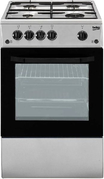 Beko Cucina a Gas 4 Fuochi Forno Elettrico Larghezza Per Profondità 50x50 Cm Con Coperchio Colore Silver CSS42014FS 54 Litri For Cheap