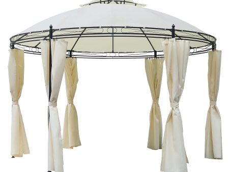 Easycomfort Gazebo da Giardino Rotondo con Doppio Tettuccio, Cinghie e Tende, Ø3.5x2.8m, Bianco For Discount