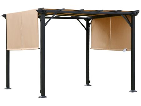 Easycomfort Pergola Gazebo da Giardino in Acciaio con Tende Regolabili 3x3m, Marrone Chiaro Fashion