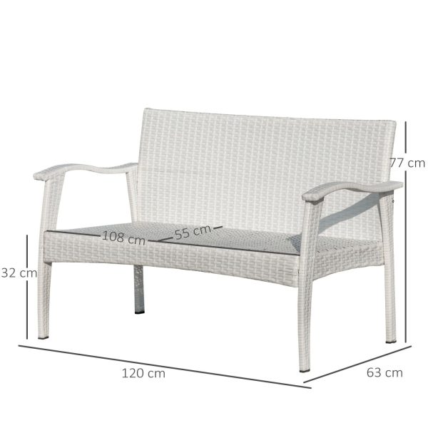 EASYCOMFORT Divano da Esterno 2 Posti in Rattan PE, Panchina da Giardino con Cuscini e Braccioli, 120x63x77cm Bianco Fashion