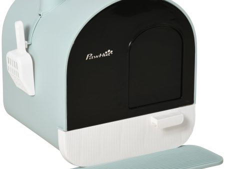 Easycomfort Lettiera per Gatti Chiusa con Filtri, Paletta e Vassoio, Struttura in PP, 43x44x47cm, Verde Discount