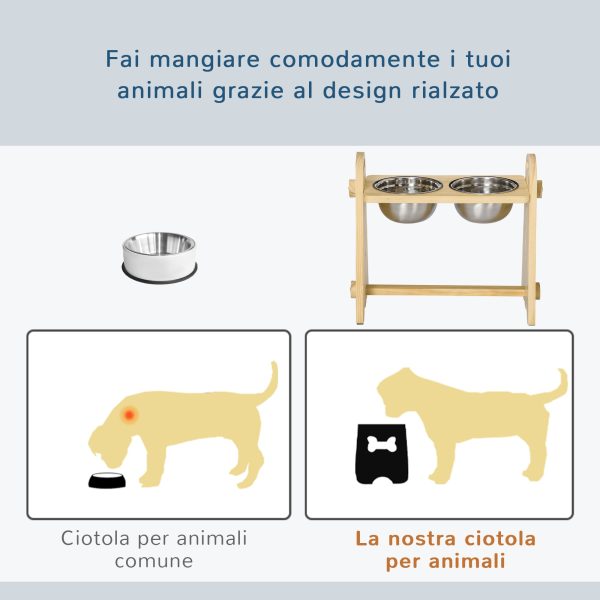 Easycomfort Doppia Ciotola per Cani Rialzata e Regolabile, 2 Ciotole in Acciaio e Base in Legno, 49x25x41cm For Cheap