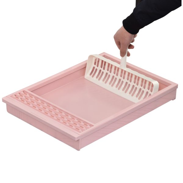 EASYCOMFORT Lettiera Portatile per Gatti con Coperchio Vassoio Estraibile e Paletta Rosa e Bianca Sale