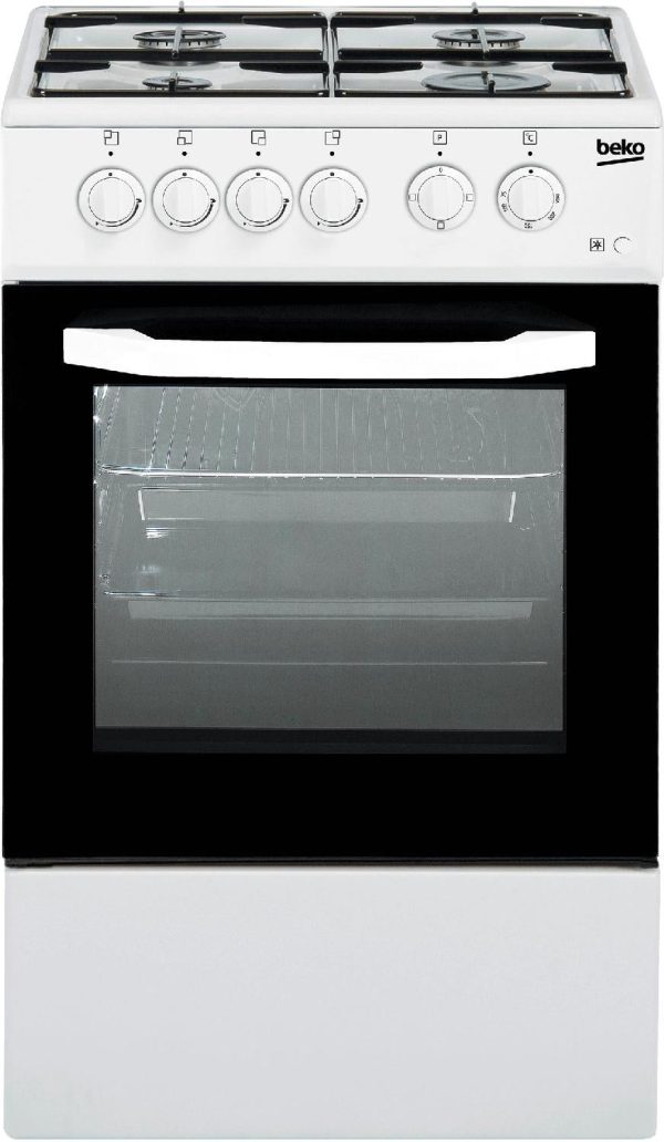 Cucina a Gas Beko 4 Fuochi e Forno Elettrico 54 Lt CSS42014FW (L50xP50) Con Coperchio Colore Bianco Discount