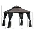 EasyComfort Gazebo da Giardino 3x3m con Zanzariera e Tetto a 2 Livelli, Mensole Laterali e Ganci, Caffè Online Hot Sale