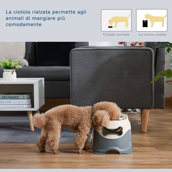 Easycomfort Doppia Ciotola per Cani Rialzata in Acciaio Inox e Plastica con Piedini Antiscivolo, 47x25x20cm, Bianco e Grigio Online Sale