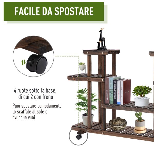 Easycomfort Scaffale Portafiori a 4 Livelli, Fioriera da Esterno e Interno in Legno con 4 Ruote, 123.5 x 33 x 80cm on Sale