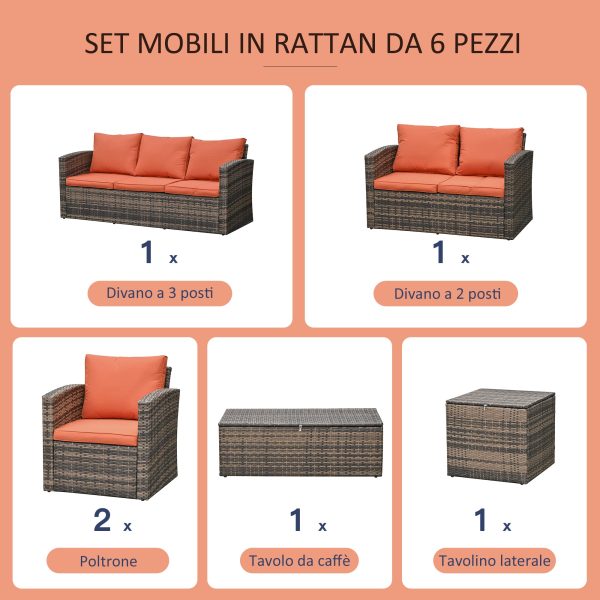 Easycomfort Set Mobili da Giardino 6 Pezzi in Rattan con Divani, Poltrone e Tavoli Contenitore, Marrone Online Hot Sale