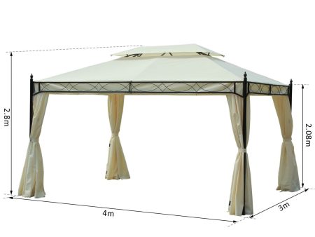 Easycomfort Gazebo da Giardino 3x4m in Acciaio con Doppio Tetto e 4 Tende Laterali, Crema Online now