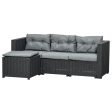 Easycomfort Set Mobili da Giardino in Rattan PE Divano 3 Posti e Poggiapiedi Tavolino, Cuscini Sfoderabili, Nero Grigio Fashion