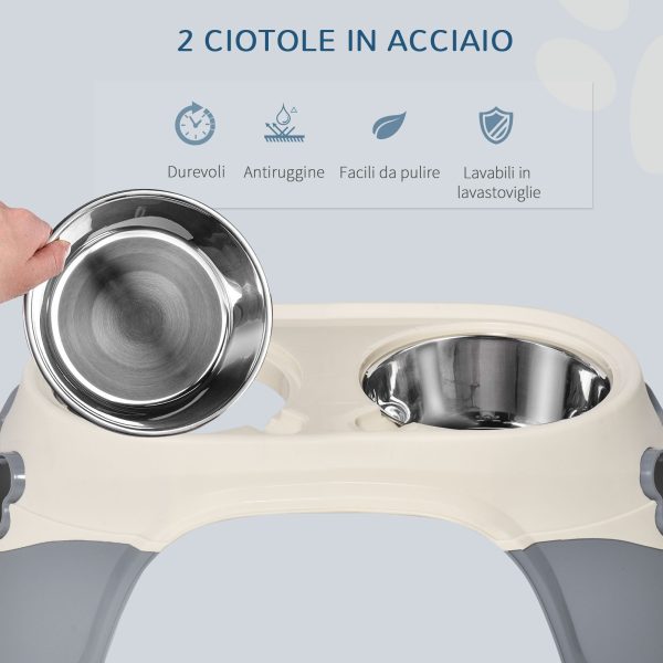 Easycomfort Doppia Ciotola per Cani Rialzata in Acciaio Inox e Plastica con Piedini Antiscivolo, 47x25x20cm, Bianco e Grigio Online Sale