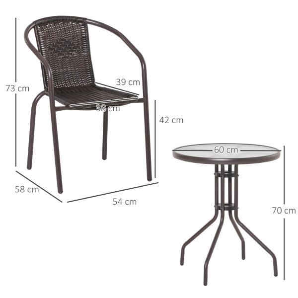 EASYCOMFORT  Set Tavolo in Vetro e 2 Sedie da Giardino in Acciaio e Rattan PE Marrone For Cheap