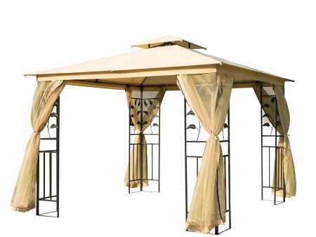 Easycomfort Gazebo da Giardino 3x3m con Zanzariera, Telaio in Acciaio e Doppio Tettuccio, Beige Sale