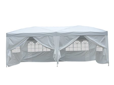 EASYCOMFORT Gazebo Pieghevole da Giardino con 6 Pannelli Laterali, Bianco, 3x6m Hot on Sale