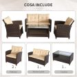 EasyComfort Set Mobili da Giardino 4 Pezzi in Rattan PE e Tavolino, Divano e Poltrone Imbottiti Marrone e Beige 124x68x76cm Fashion