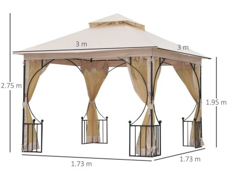 Easycomfort Gazebo da Giardino 3x3m in Metallo con Zanzariere e Tettuccio in Poliestere, Beige Online now