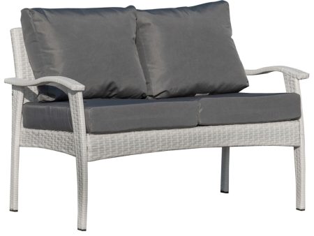 EASYCOMFORT Divano da Esterno 2 Posti in Rattan PE, Panchina da Giardino con Cuscini e Braccioli, 120x63x77cm Bianco Fashion