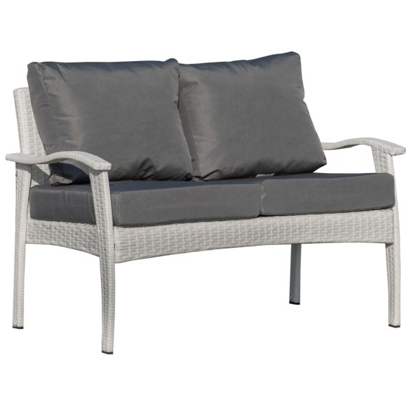 EASYCOMFORT Divano da Esterno 2 Posti in Rattan PE, Panchina da Giardino con Cuscini e Braccioli, 120x63x77cm Bianco Fashion