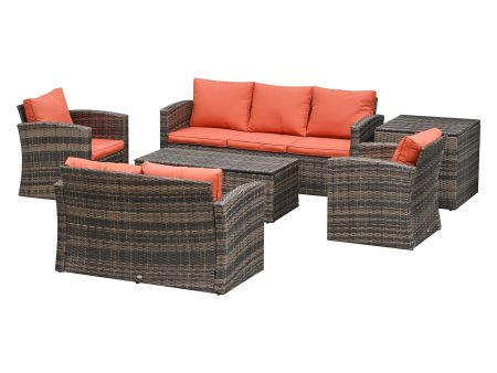 Easycomfort Set Mobili da Giardino 6 Pezzi in Rattan con Divani, Poltrone e Tavoli Contenitore, Marrone Online Hot Sale