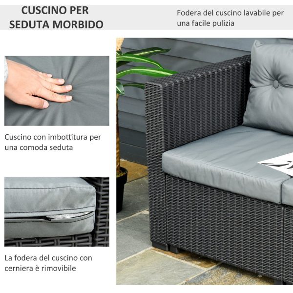 Easycomfort Set Mobili da Giardino in Rattan PE Divano 3 Posti e Poggiapiedi Tavolino, Cuscini Sfoderabili, Nero Grigio Fashion