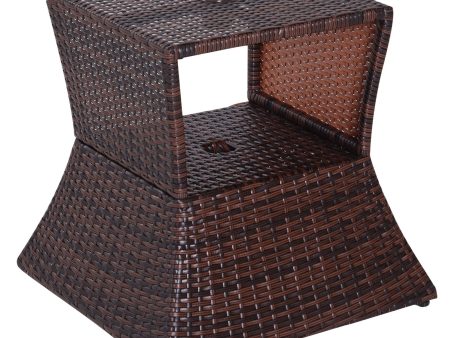 EASYCOMFORT Tavolino da Esterno in Rattan con Foro per Ombrellone, Marrone, 54x54x55cm Online Sale