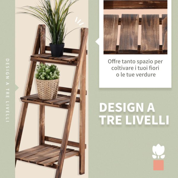 Easycomfort Portapiante Pieghevole Portavasi in Legno di Abete con 3 Livelli Scaffale da Esterno per Piante Portafiori 40x37x93cm Hot on Sale