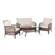 Easycomfort Set Mobili da Giardino in Rattan Marrone, Set Tavolino, Sedie e Divano da Esterno 4Pz con Cuscini Imbottiti Cachi Online Hot Sale