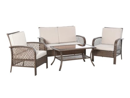 Easycomfort Set Mobili da Giardino in Rattan Marrone, Set Tavolino, Sedie e Divano da Esterno 4Pz con Cuscini Imbottiti Cachi Online Hot Sale