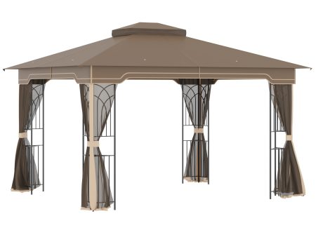 Easycomfort Gazebo da Giardino con Zanzariera, Doppio Tetto e Struttura Metallo, 3.7x3m Marrone e Beige Fashion