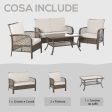 Easycomfort Set Mobili da Giardino in Rattan Marrone, Set Tavolino, Sedie e Divano da Esterno 4Pz con Cuscini Imbottiti Cachi Online Hot Sale