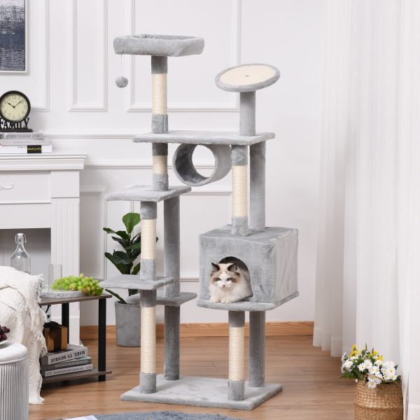 Easycomfort Albero Tiragraffi a Colonna da 165cm con Graffiatoio e Trespoli per Gattini e Gatti Adulti di Max. 4.5kg, Grigio, 60x50x165cm Online now