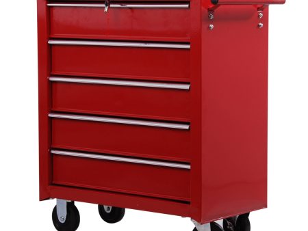 Easycomfort Carrello Porta Utensili con 5 Cassetti, Serratura, 2 Chiavi e Manubrio Parete Smontabile 2 Ruote con Freno in Lamiera d Acciaio EVA Rosso 67,5x33x77cm Supply