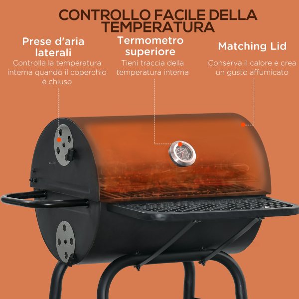 EASYCOMFORT  Barbecue a Carbone con Coperchio, Termometro, Mensole e Ruote, 68x63x102cm, Nero For Sale