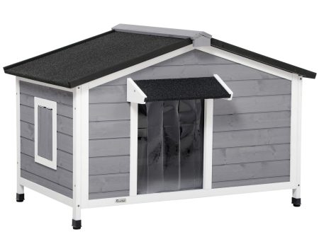 Easycomfort Casetta per Cani in Legno con Design Rialzato, Tenda Protettiva e 2 Finestre, 109x79x72 cm Online