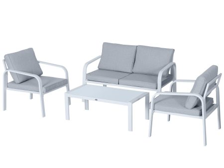 Easycomfort Set Mobili da Giardino 4 Pezzi con 2 Sedie, 1 Divano a 2 Posti e 1 Tavolino da Caffè in Alluminio e Poliestere, Bianco e Grigio Hot on Sale