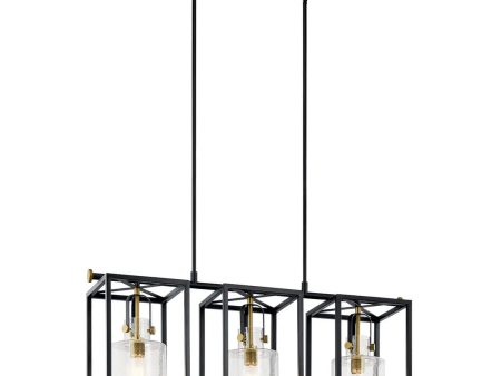 Kitner 42  3-Light Linear Chandelier with Clear Seeded Glass, Natural Brass Finish Discount