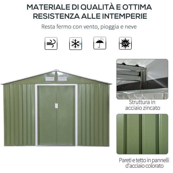 Easycomfort Casetta da Giardino con 2 Porte Scorrevoli e 4 Prese d Aria in Acciaio, 277x195x192cm, Verde Chiaro Supply