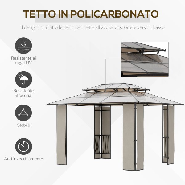 Easycomfort Gazebo da Giardino 3.7x3m con Tetto in Policarbonato a 2 Livelli, Acciaio e Alluminio, Marrone Online