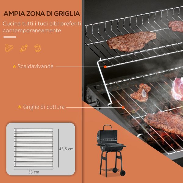 EASYCOMFORT  Barbecue a Carbone con Coperchio, Termometro, Mensole e Ruote, 68x63x102cm, Nero For Sale