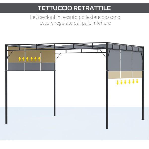 Easycomfort Gazebo a Pergola 3x3m in Acciaio con Tettuccio Scorrevole e 8 Picchetti Inclusi Online